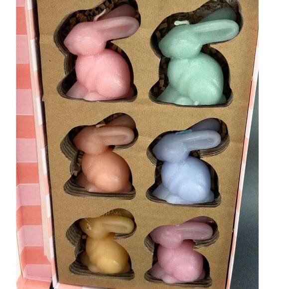 1) Meri Meri 6 Bunny Candles, Pastel 2.5"H x 1 5/8"L,  2.5 Burn Hours - Picture 1 of 9